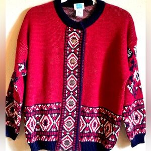 Vintage 1970s Women's Colorful Itallian Wool Geometric Print Cardigan Quadro S